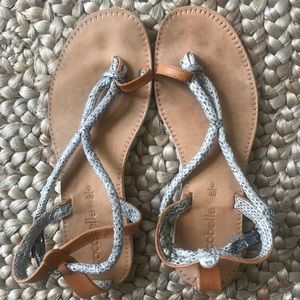 Cocobelle Leather Tan Sandals w/ Snake Skin Straps